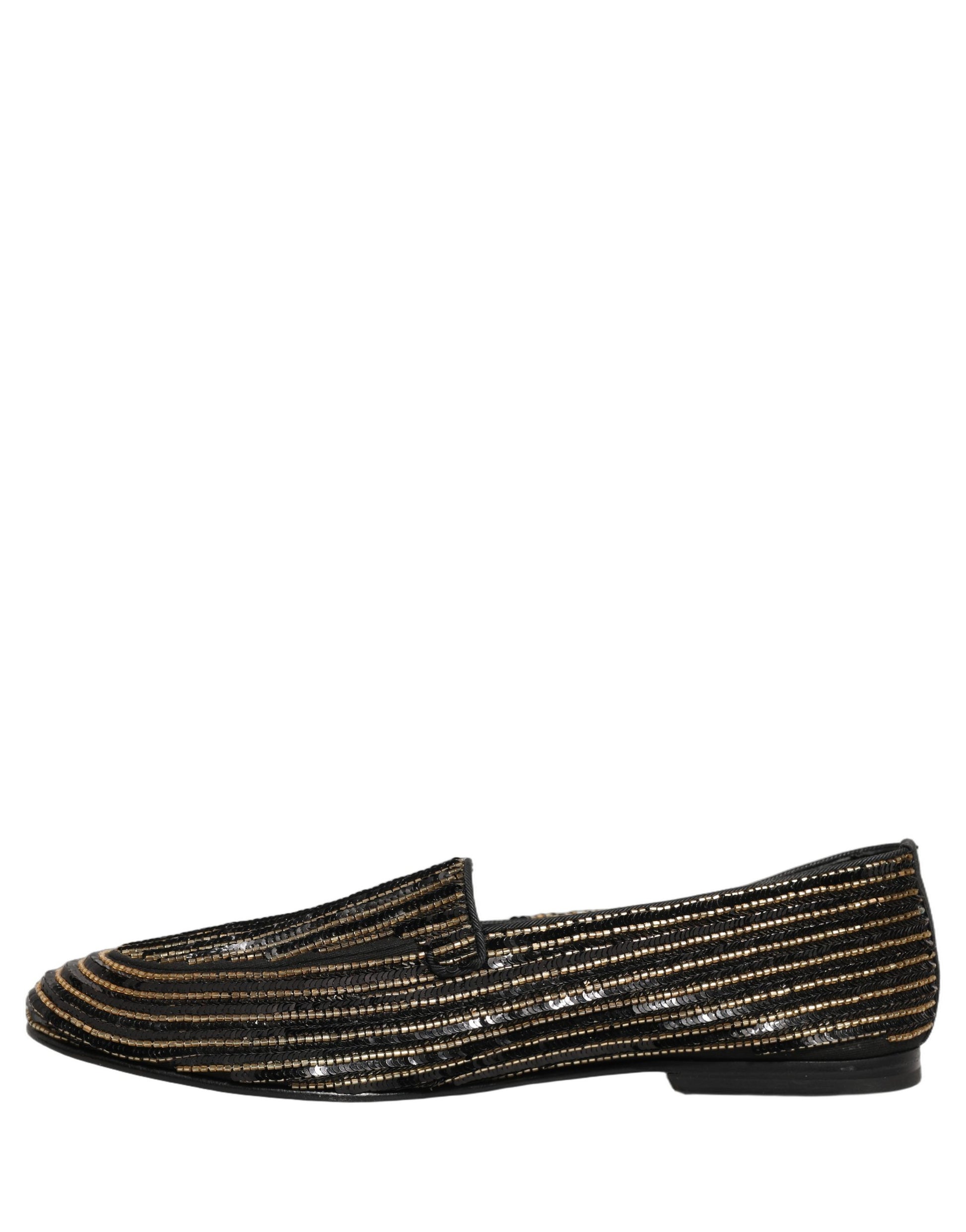 Dolce & Gabbana Black Gold Sequined Men Dress Loafers