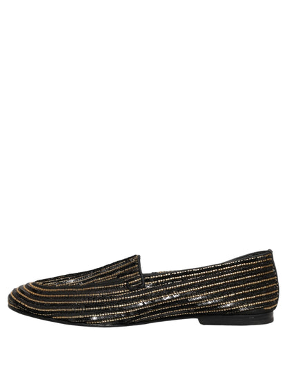 Dolce & Gabbana Black Gold Sequined Men Dress Loafers