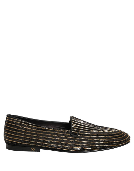 Dolce & Gabbana Black Gold Sequined Men Dress Loafers