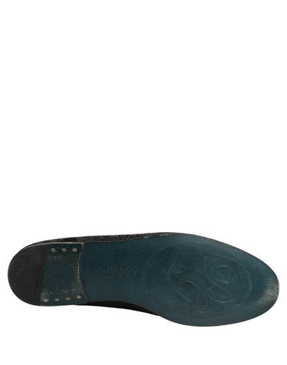 Dolce & Gabbana Blue Jacquard Leather Slip-On Loafers