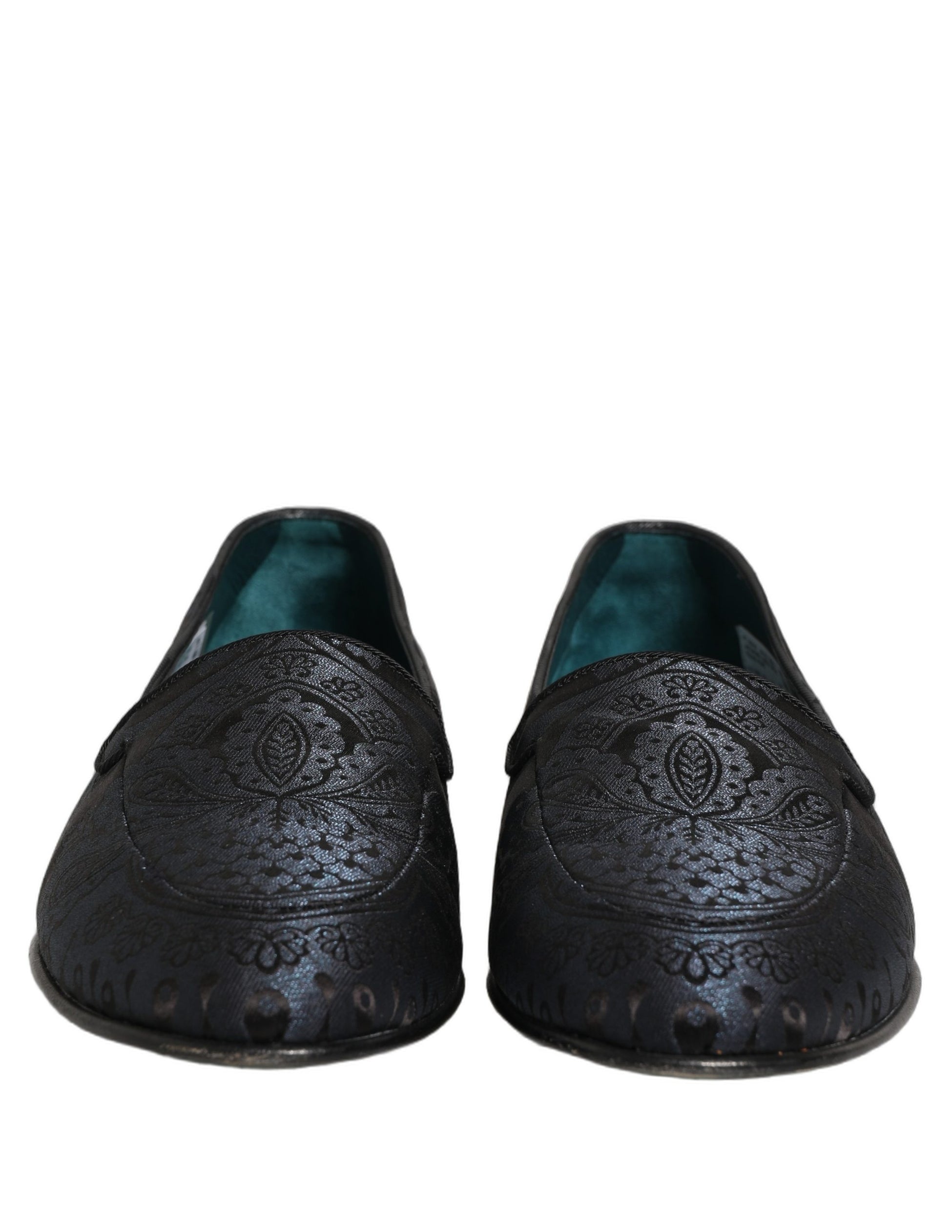Dolce & Gabbana Blue Jacquard Leather Slip-On Loafers