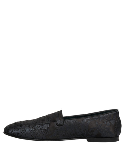 Dolce & Gabbana Blue Jacquard Leather Slip-On Loafers