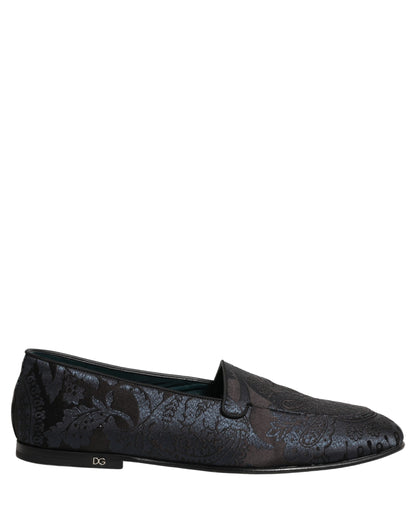 Dolce & Gabbana Blue Jacquard Leather Slip-On Loafers