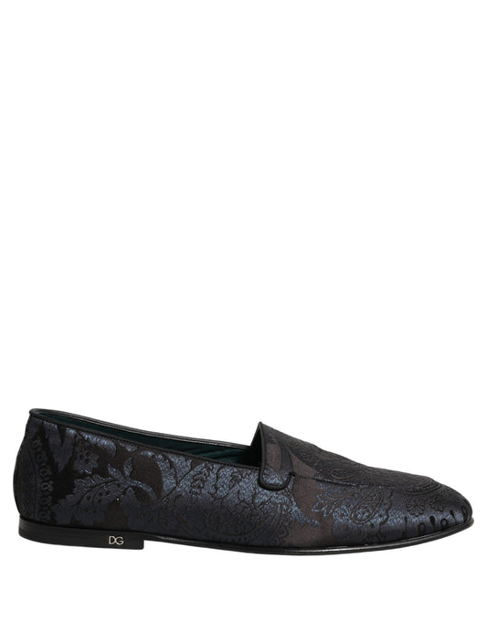 Dolce & Gabbana Blue Jacquard Leather Slip-On Loafers