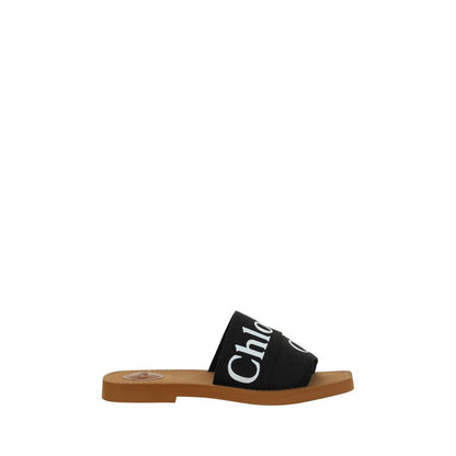 Chloé Black Linen Flat Sandals