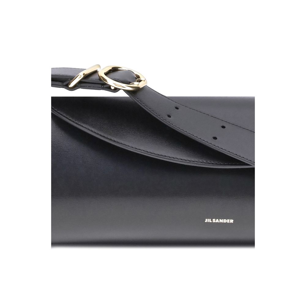 Jil Sander Black Calf Leather Bos Taurus Cannolo Shoulder Bag