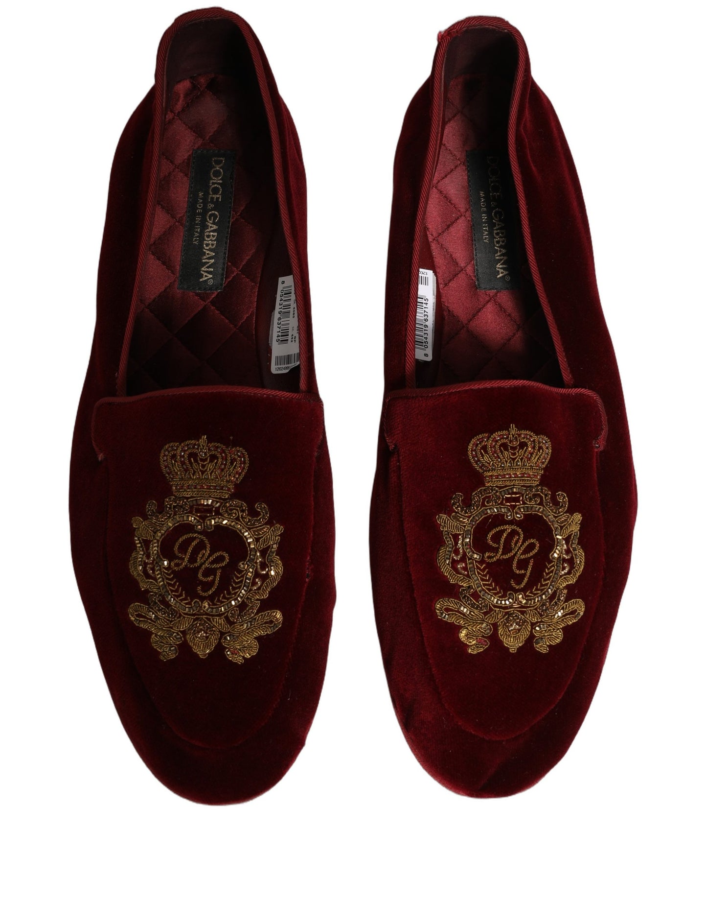 Dolce & Gabbana Maroon Velvet Crown Embroidery Loafers