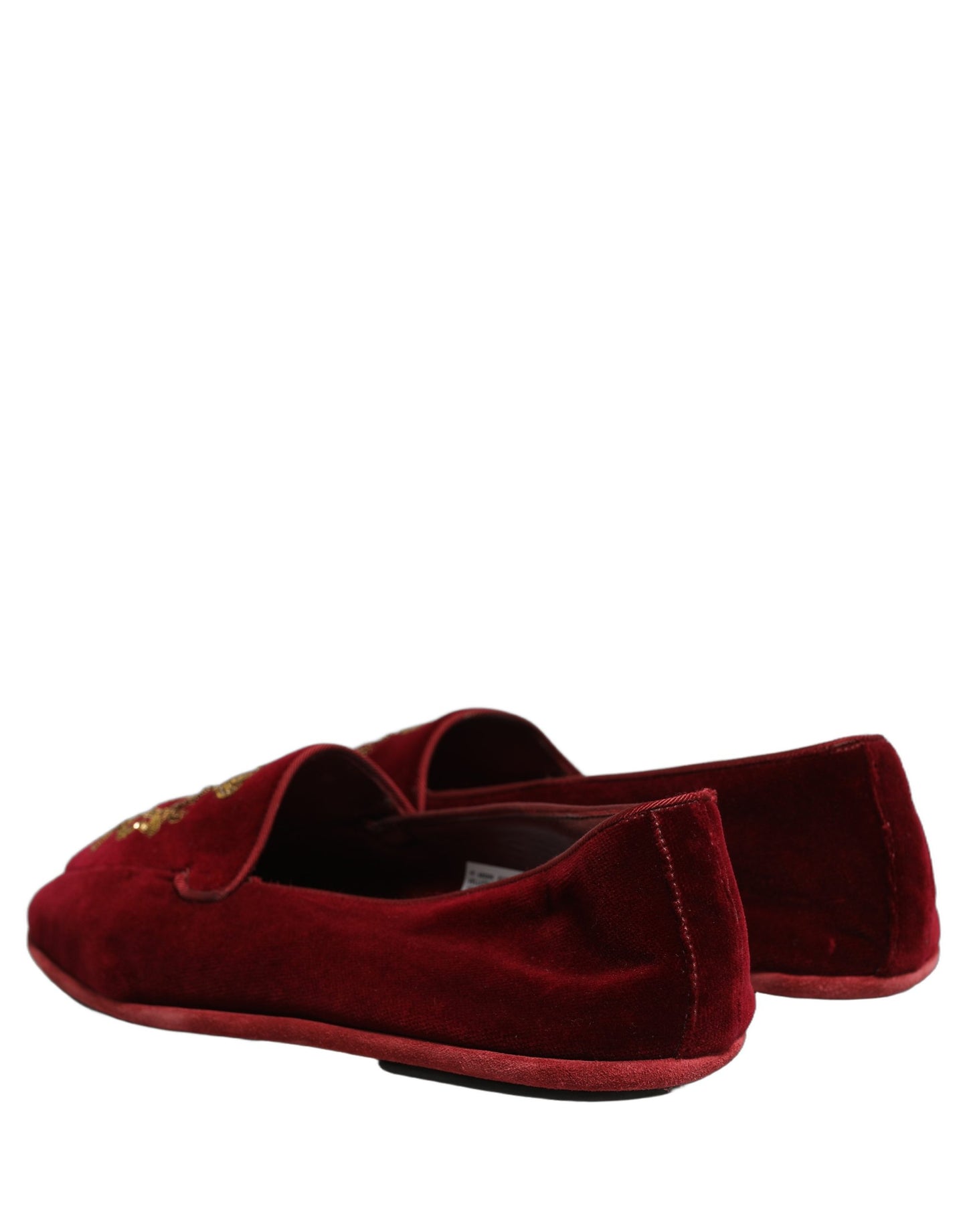 Dolce & Gabbana Maroon Velvet Crown Embroidery Loafers