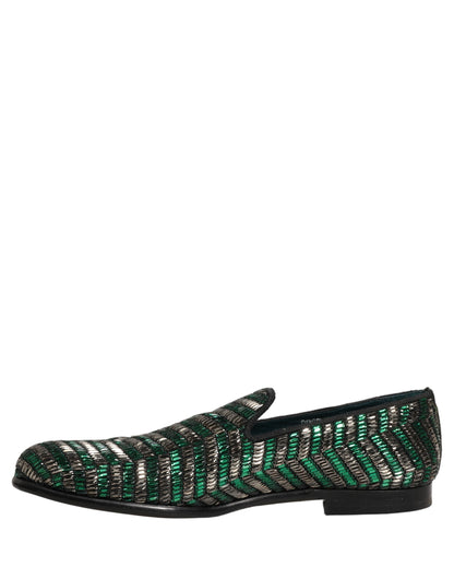 Dolce & Gabbana Silver Green Embellished Dress Loafers