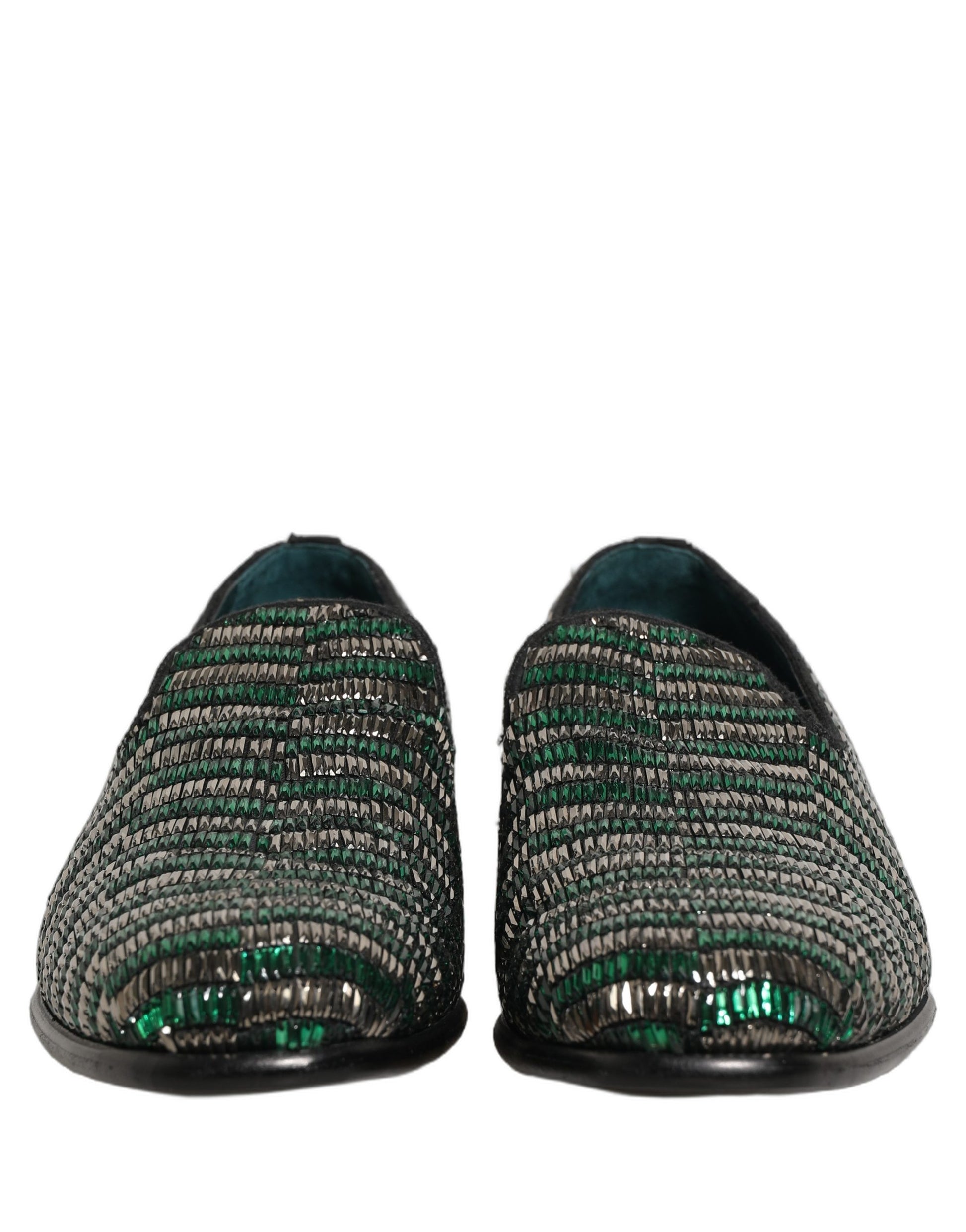 Dolce & Gabbana Silver Green Embellished Dress Loafers
