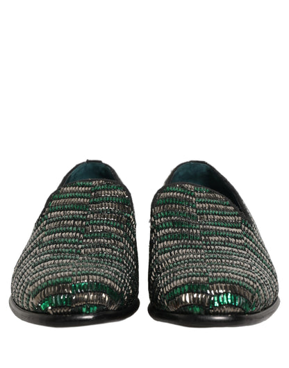 Dolce & Gabbana Silver Green Embellished Dress Loafers