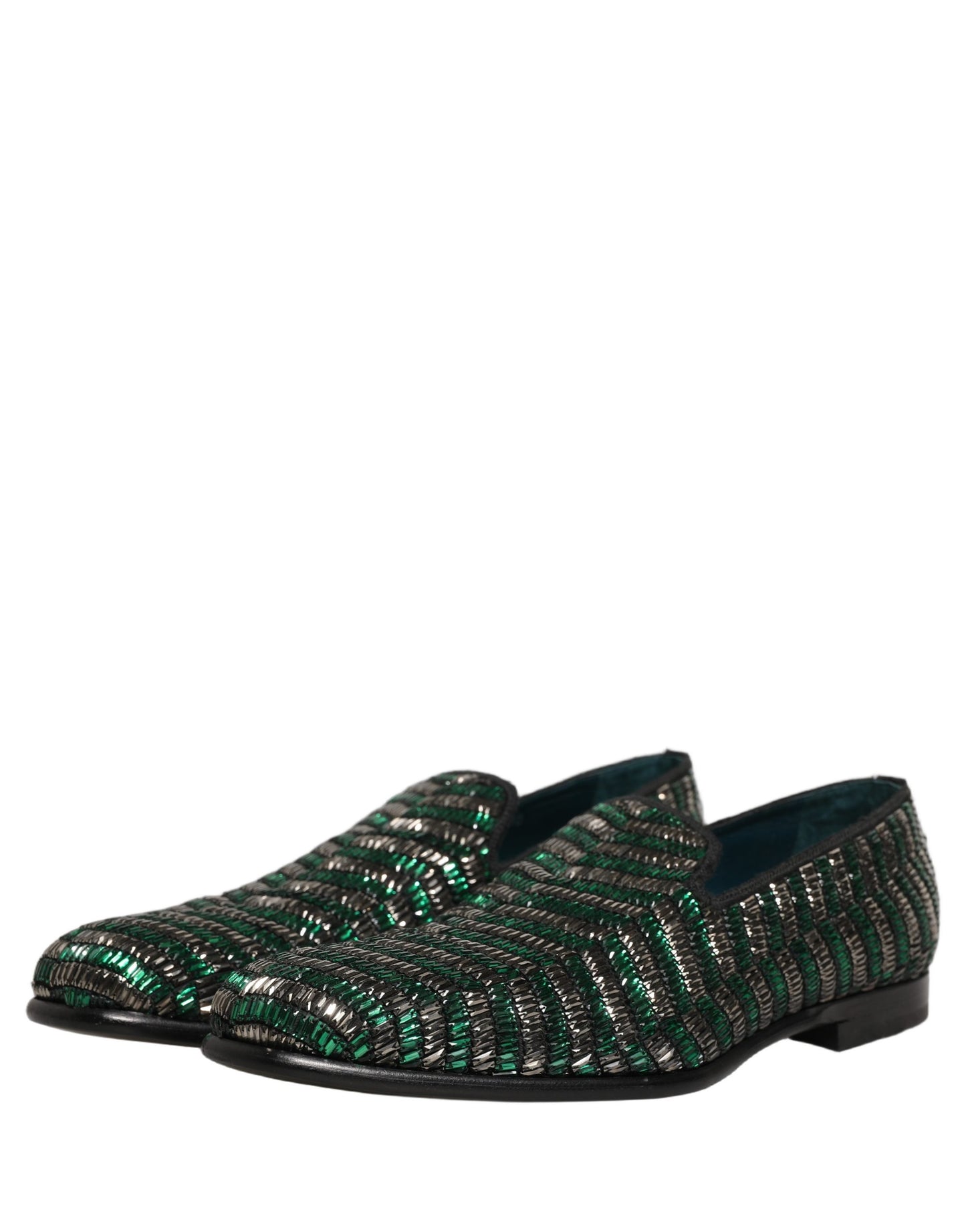 Dolce & Gabbana Silver Green Embellished Dress Loafers