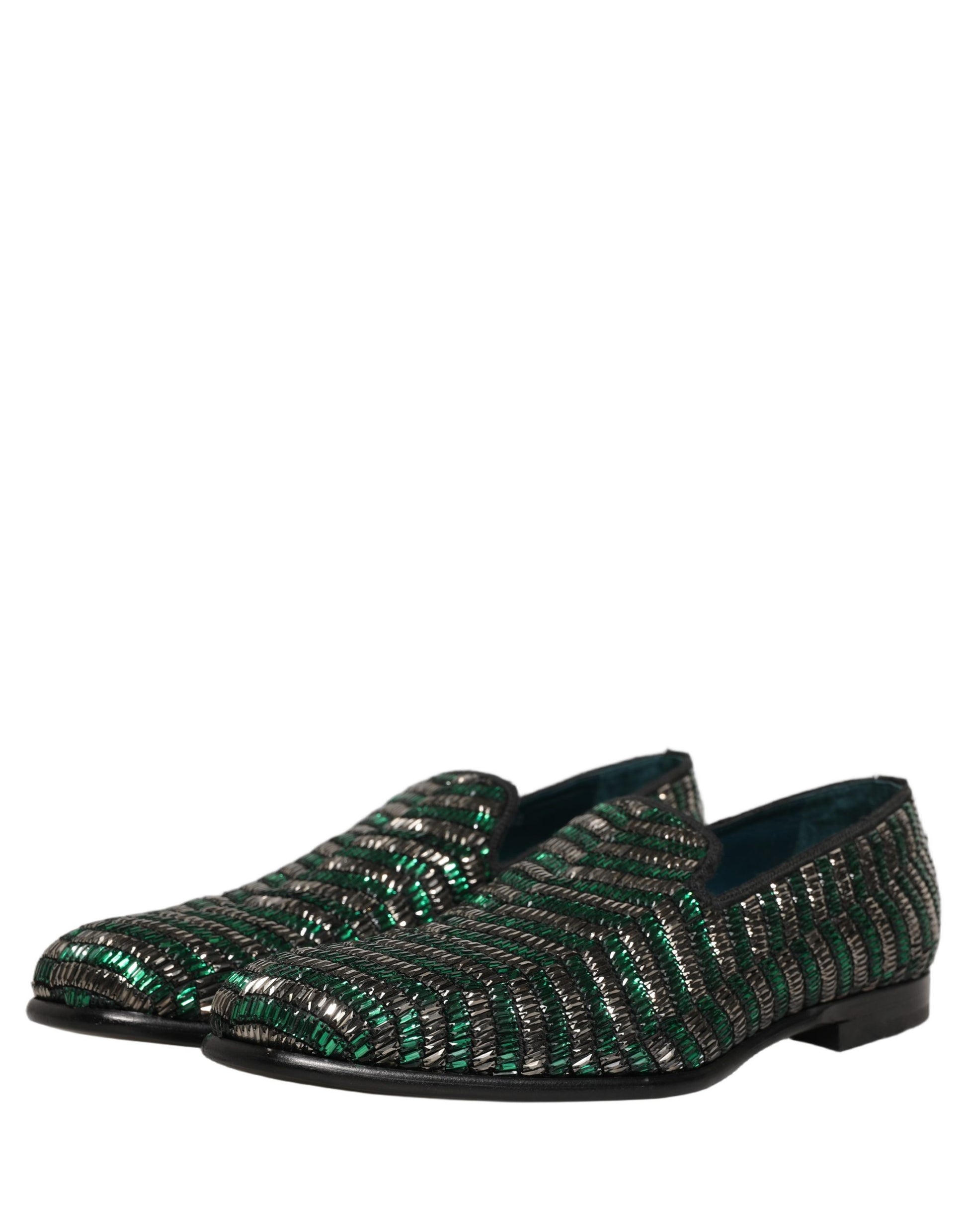 Dolce & Gabbana Silver Green Embellished Dress Loafers