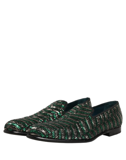 Dolce & Gabbana Silver Green Embellished Dress Loafers