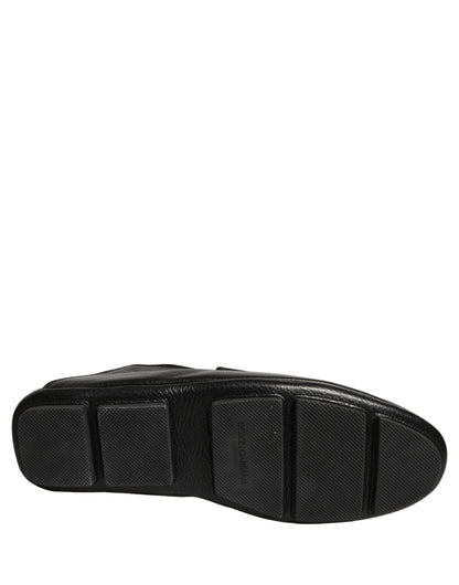 Dolce & Gabbana Black Deerskin Leather Driver Loafers