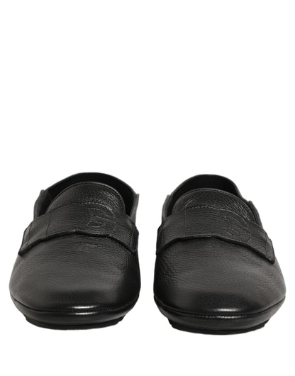 Dolce & Gabbana Black Deerskin Leather Driver Loafers