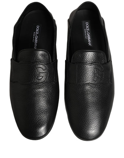 Dolce & Gabbana Black Deerskin Leather Driver Loafers