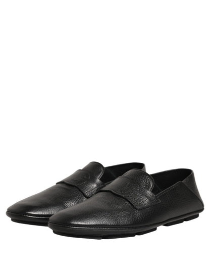 Dolce & Gabbana Black Deerskin Leather Driver Loafers