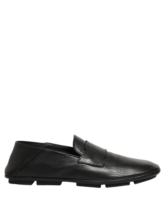 Dolce & Gabbana Black Deerskin Leather Driver Loafers