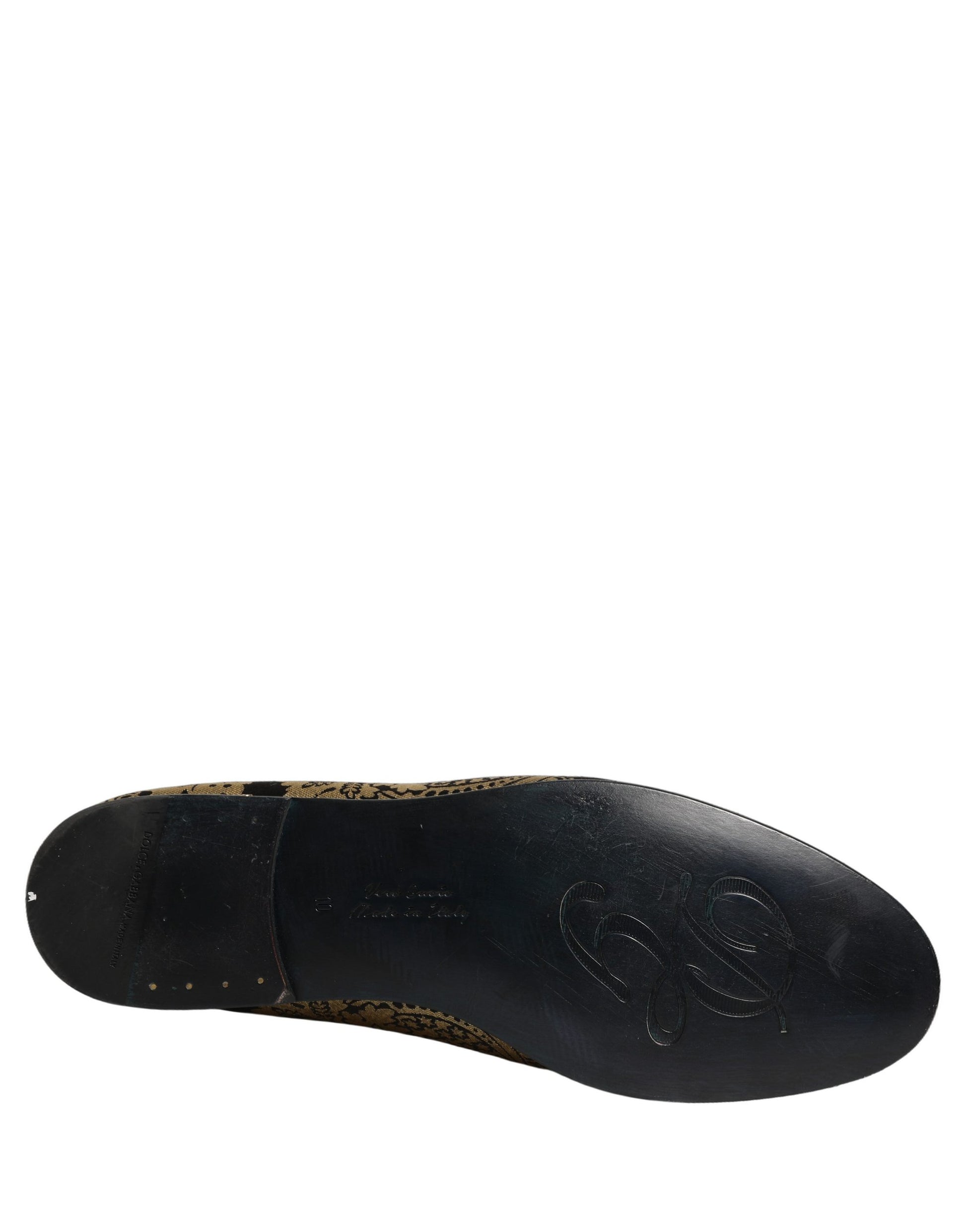 Dolce & Gabbana Gold Jacquard Leather Slip-On Loafers