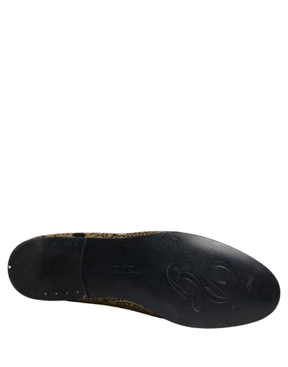 Dolce & Gabbana Gold Jacquard Leather Slip-On Loafers
