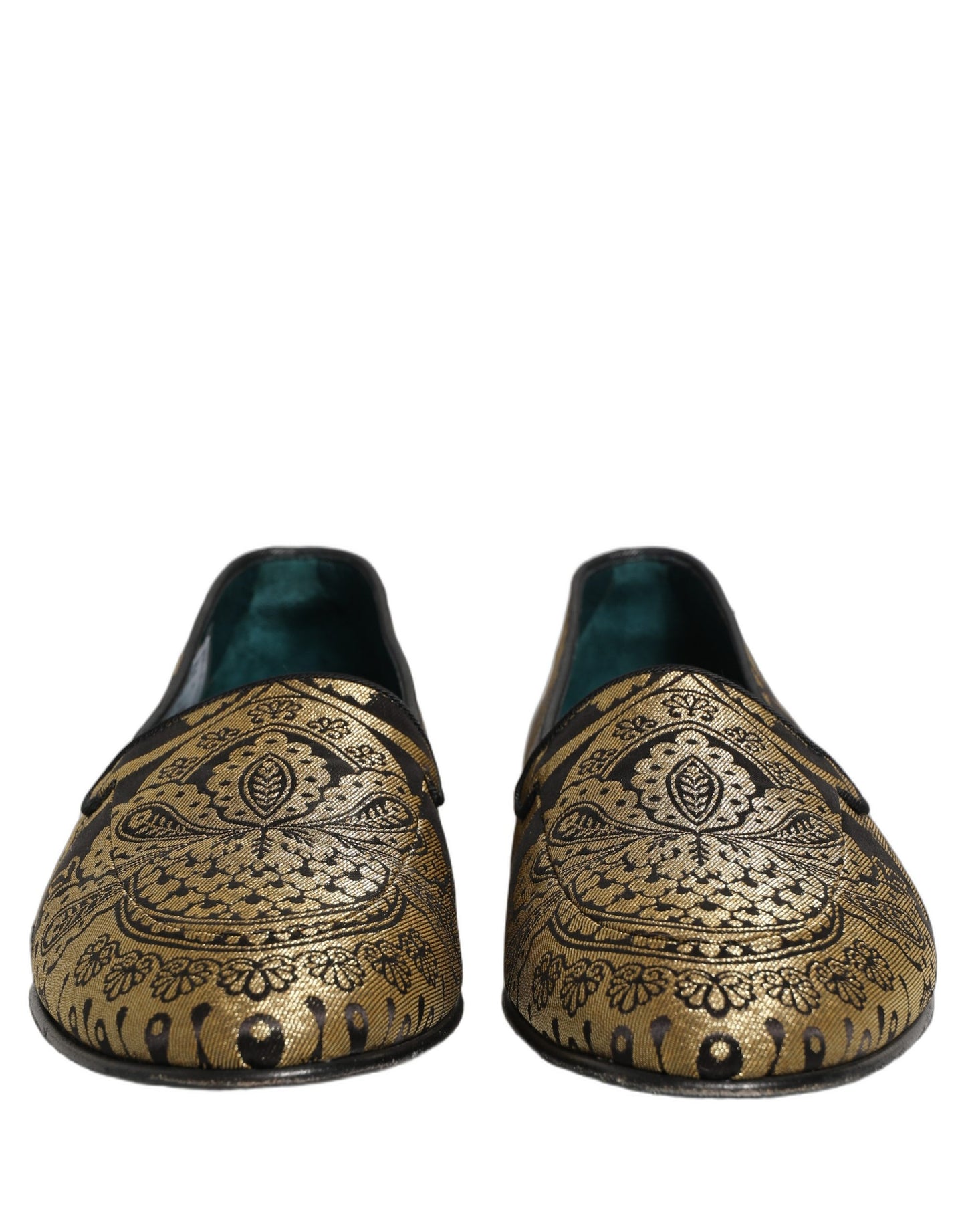 Dolce & Gabbana Gold Jacquard Leather Slip-On Loafers