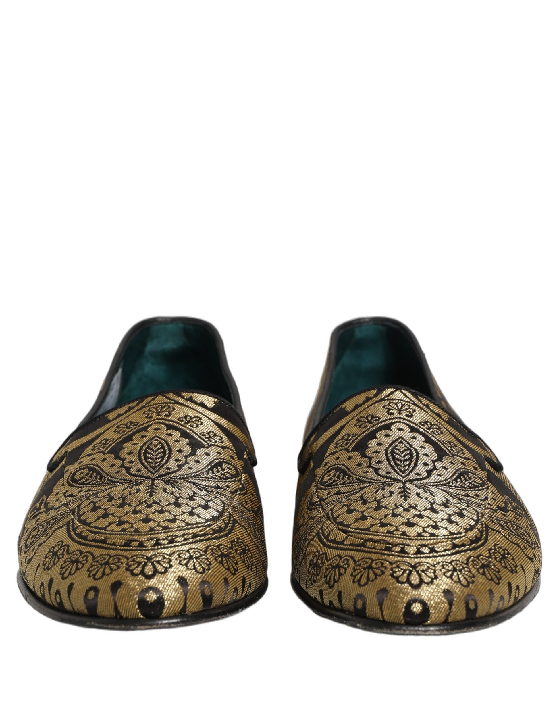 Dolce & Gabbana Gold Jacquard Leather Slip-On Loafers