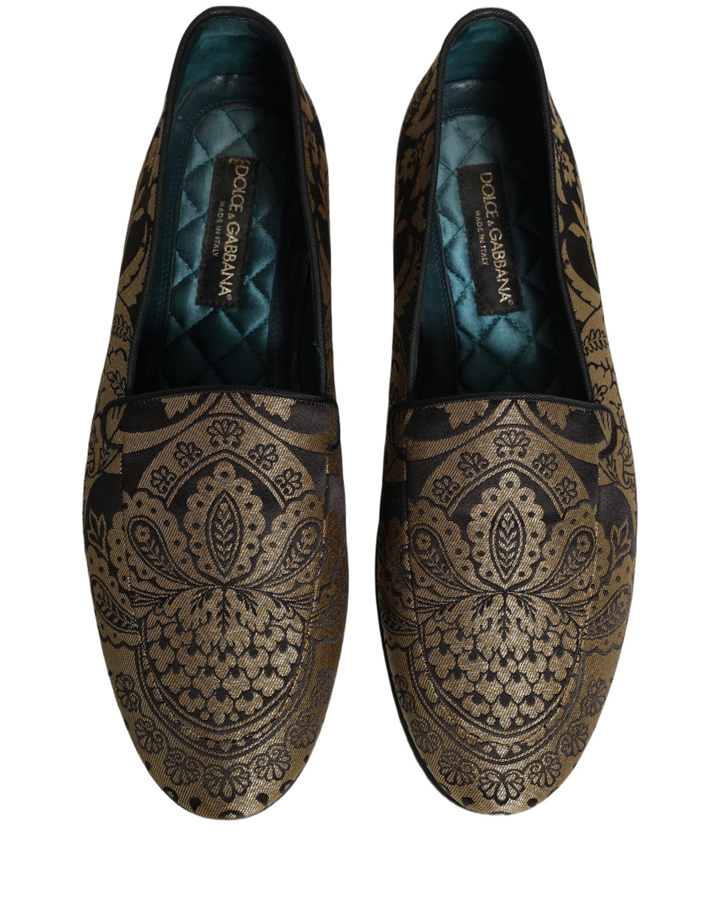 Dolce & Gabbana Gold Jacquard Leather Slip-On Loafers