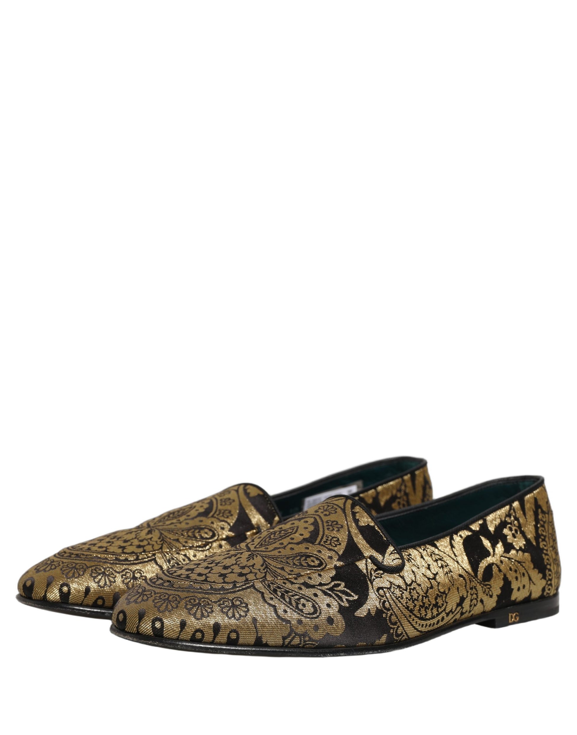 Dolce & Gabbana Gold Jacquard Leather Slip-On Loafers