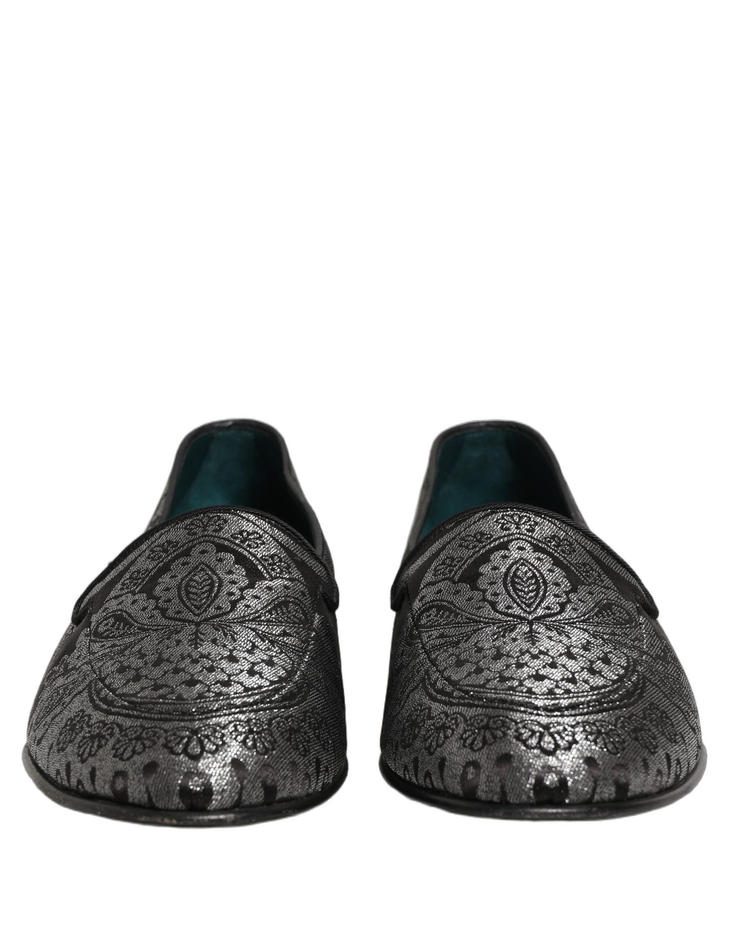 Dolce & Gabbana Silver Jacquard Leather Slip-On Loafers