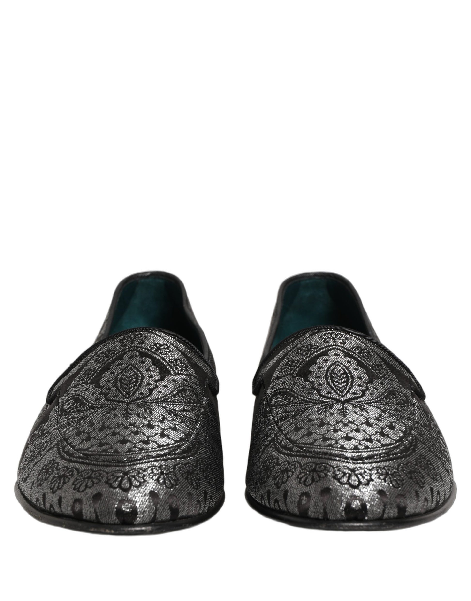 Dolce & Gabbana Silver Jacquard Leather Slip-On Loafers