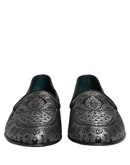 Dolce & Gabbana Silver Jacquard Leather Slip-On Loafers
