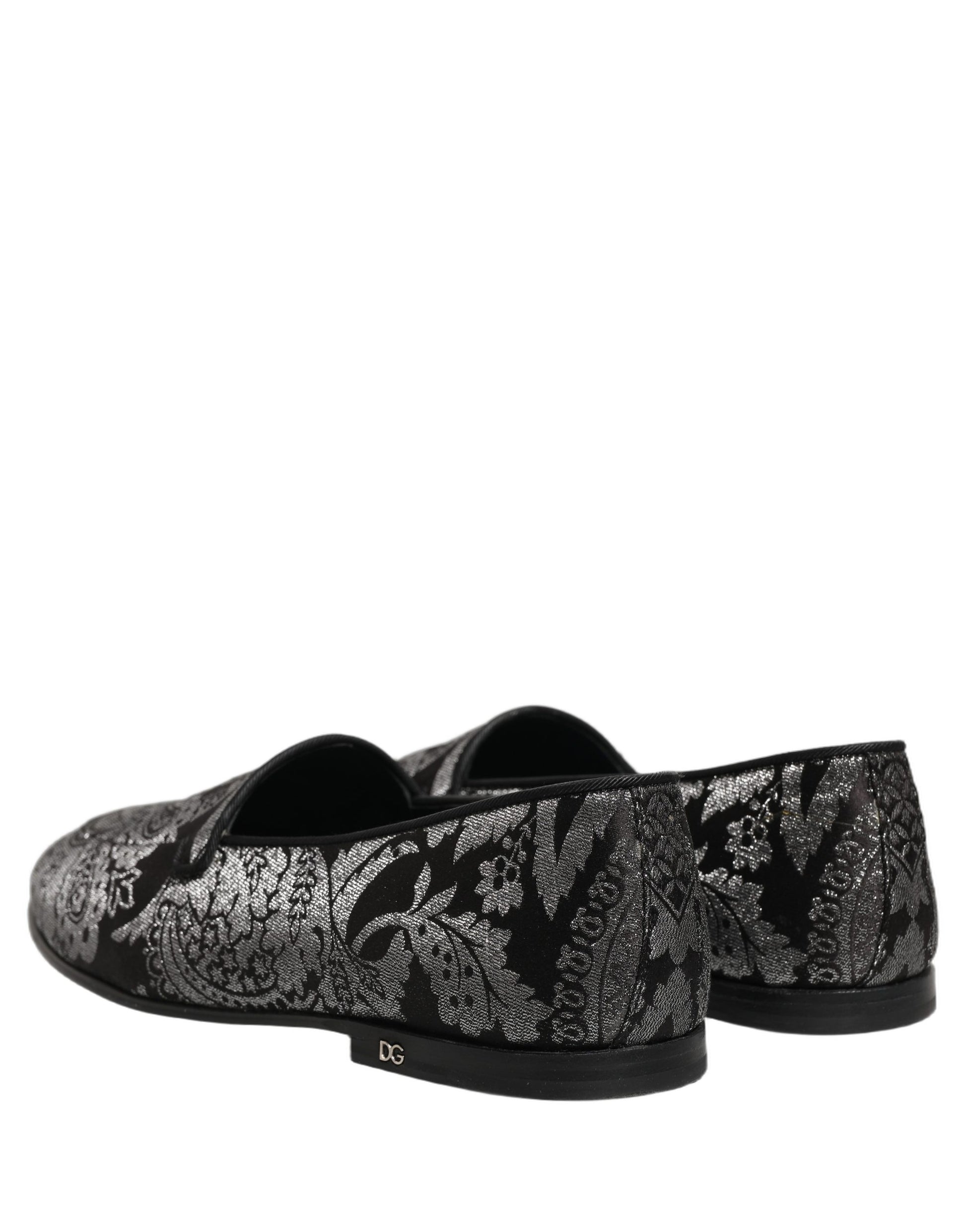 Dolce & Gabbana Silver Jacquard Leather Slip-On Loafers