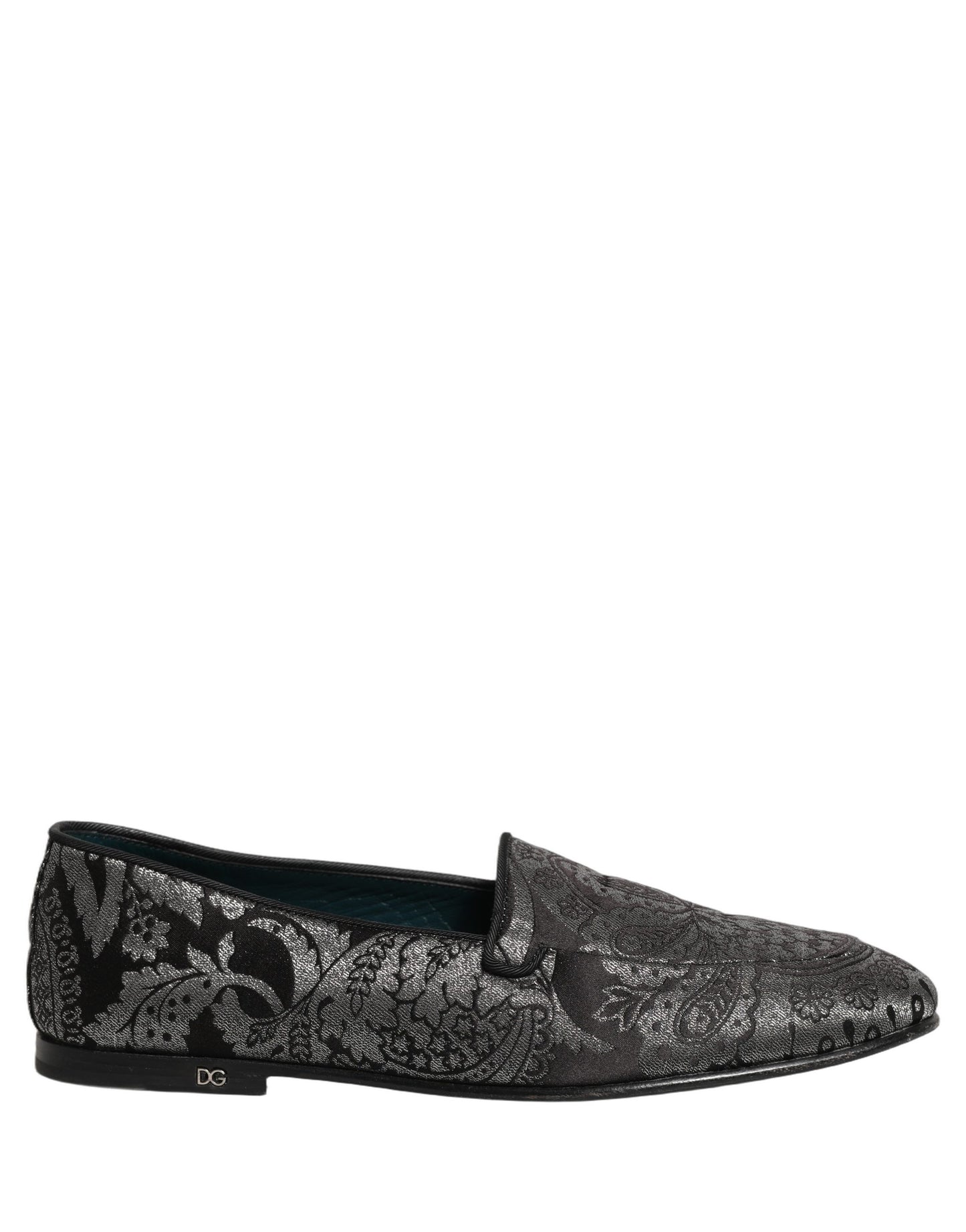 Dolce & Gabbana Silver Jacquard Leather Slip-On Loafers