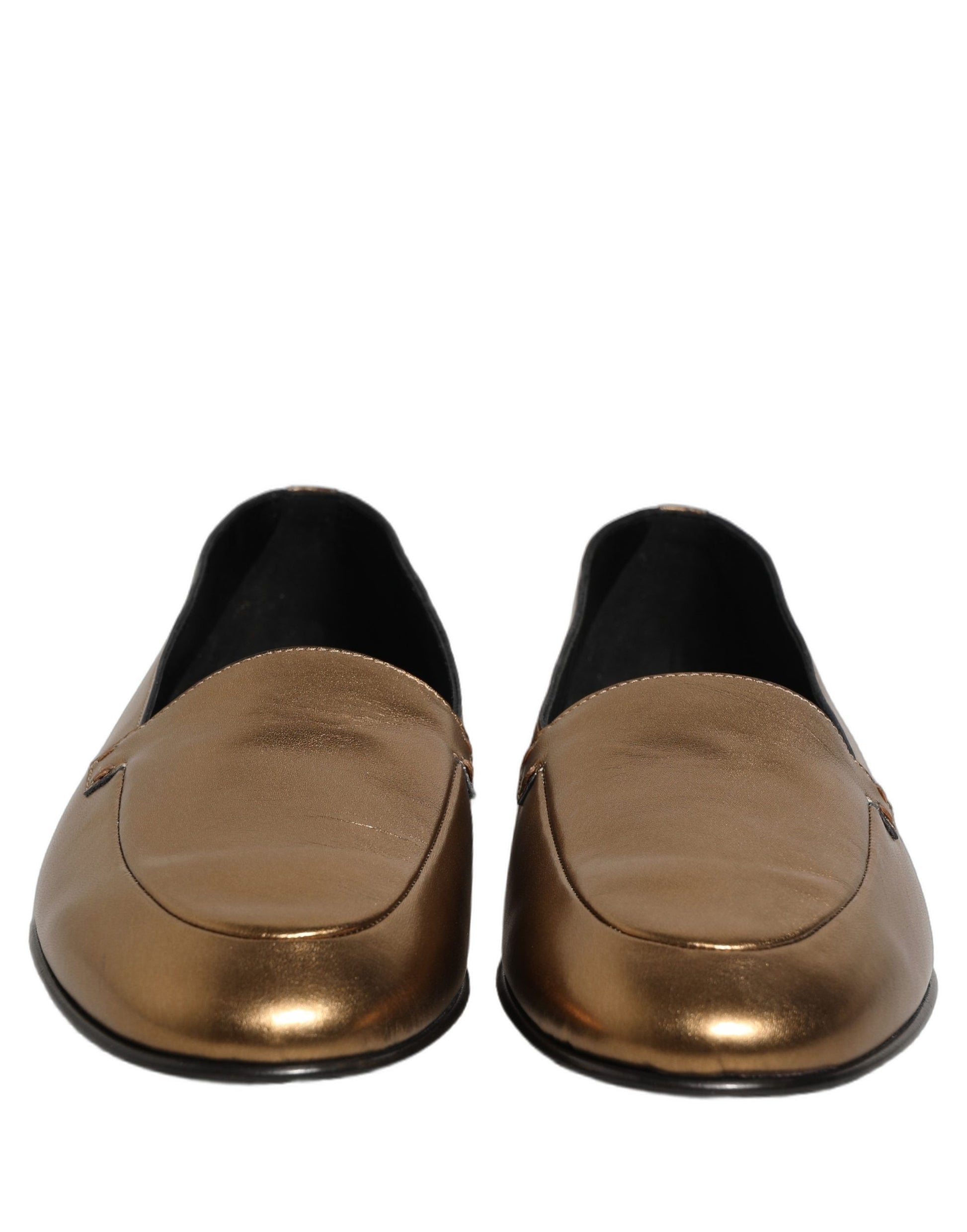 Dolce & Gabbana Gold Leather DG Logo Slip On Men Loafers