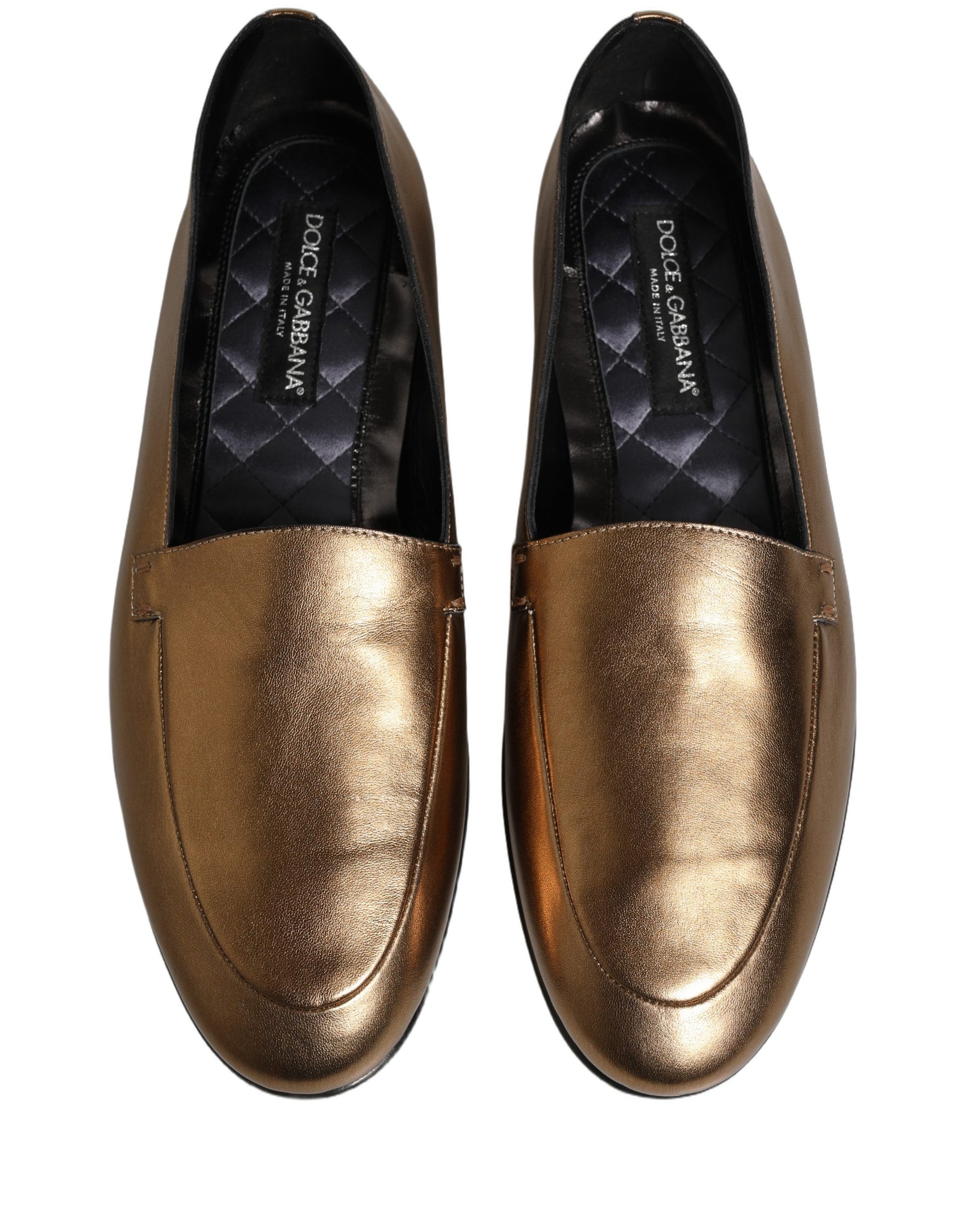 Dolce & Gabbana Gold Leather DG Logo Slip On Men Loafers
