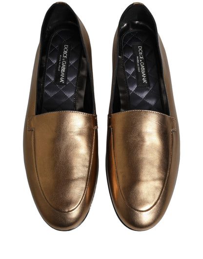 Dolce & Gabbana Gold Leather DG Logo Slip On Men Loafers