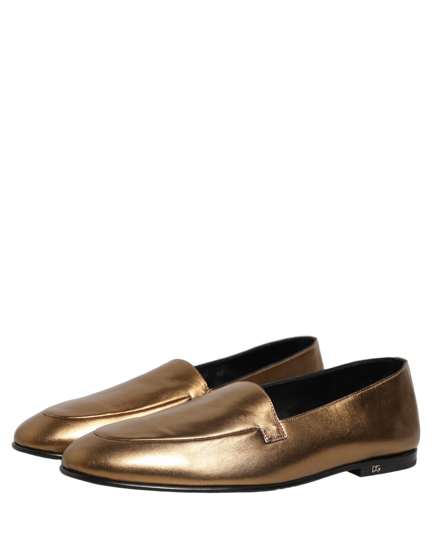 Dolce & Gabbana Gold Leather DG Logo Slip On Men Loafers