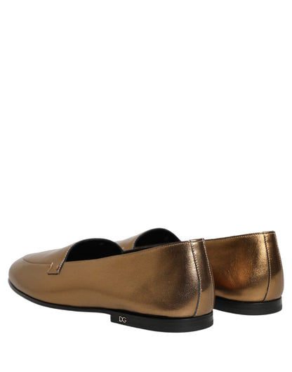 Dolce & Gabbana Gold Leather DG Logo Slip On Men Loafers