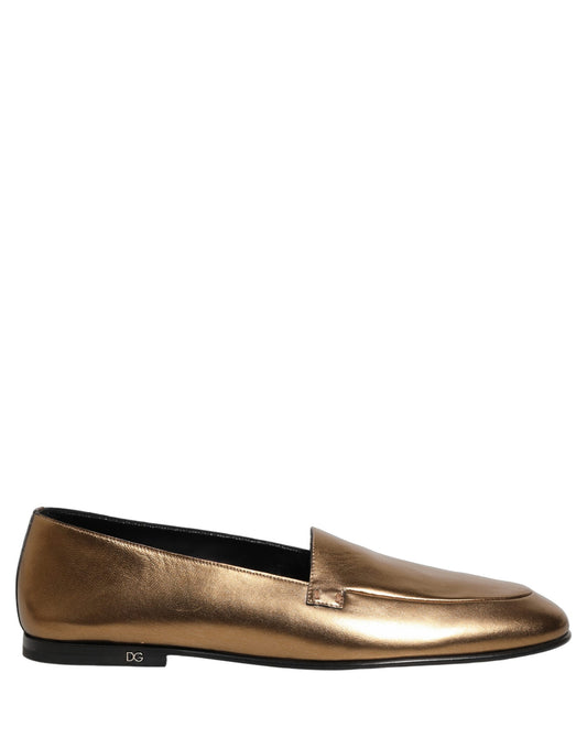 Dolce & Gabbana Gold Leather DG Logo Slip On Men Loafers