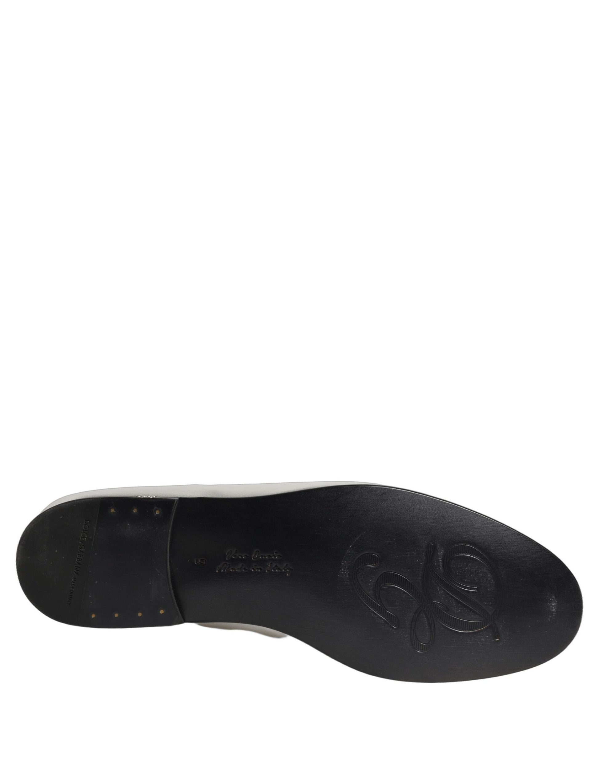 Dolce & Gabbana Silver Leather DG Logo Slip On Loafers