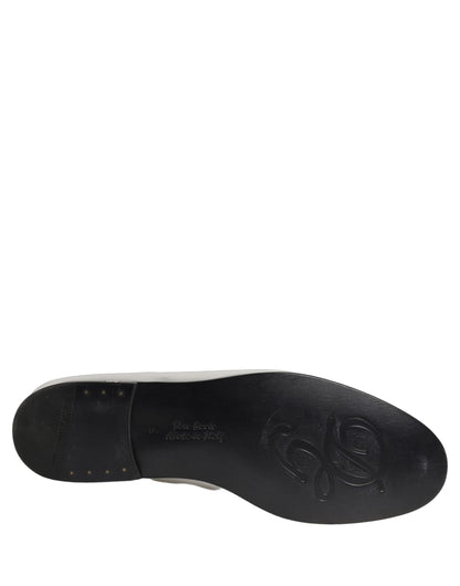 Dolce & Gabbana Silver Leather DG Logo Slip On Loafers