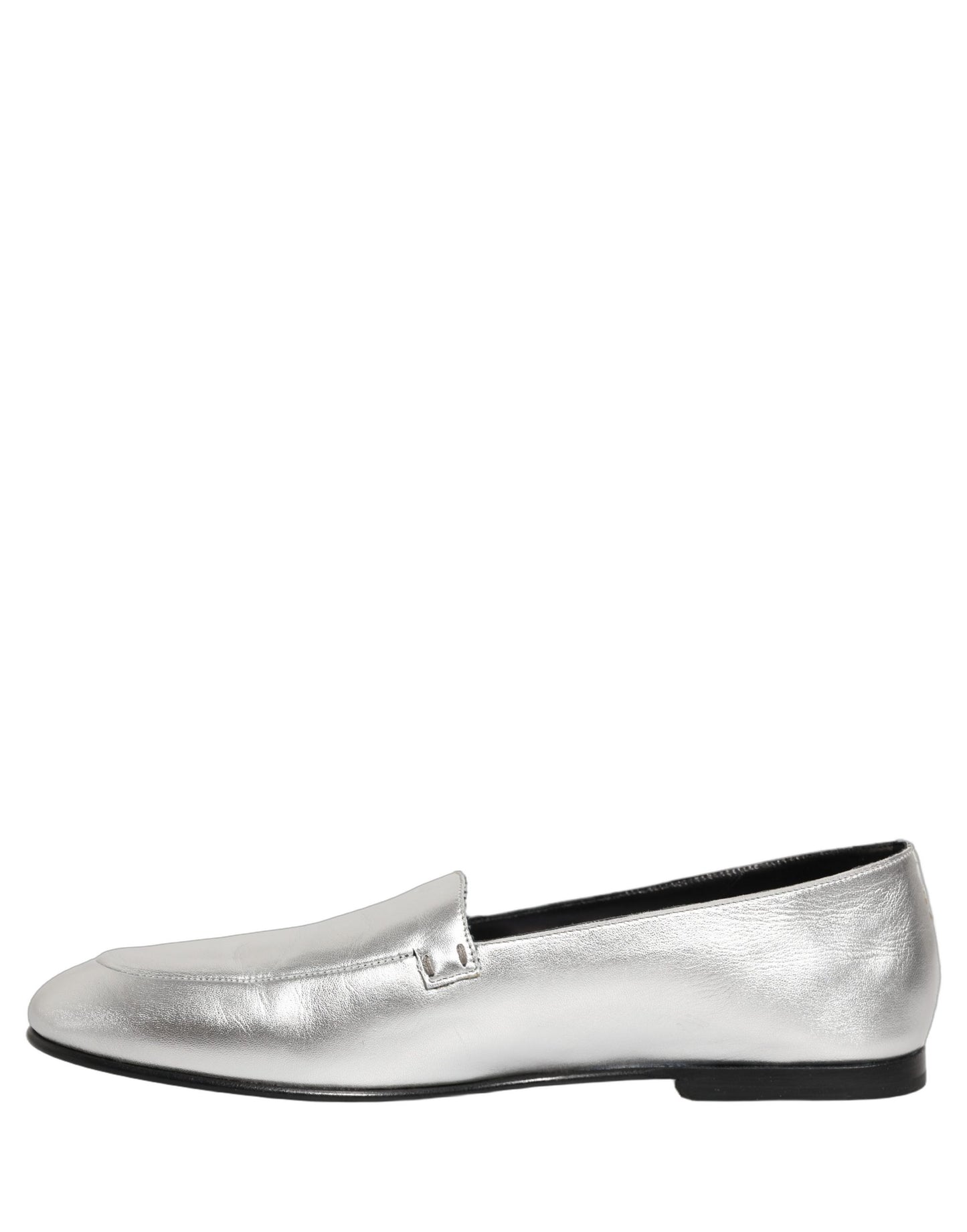 Dolce & Gabbana Silver Leather DG Logo Slip On Loafers