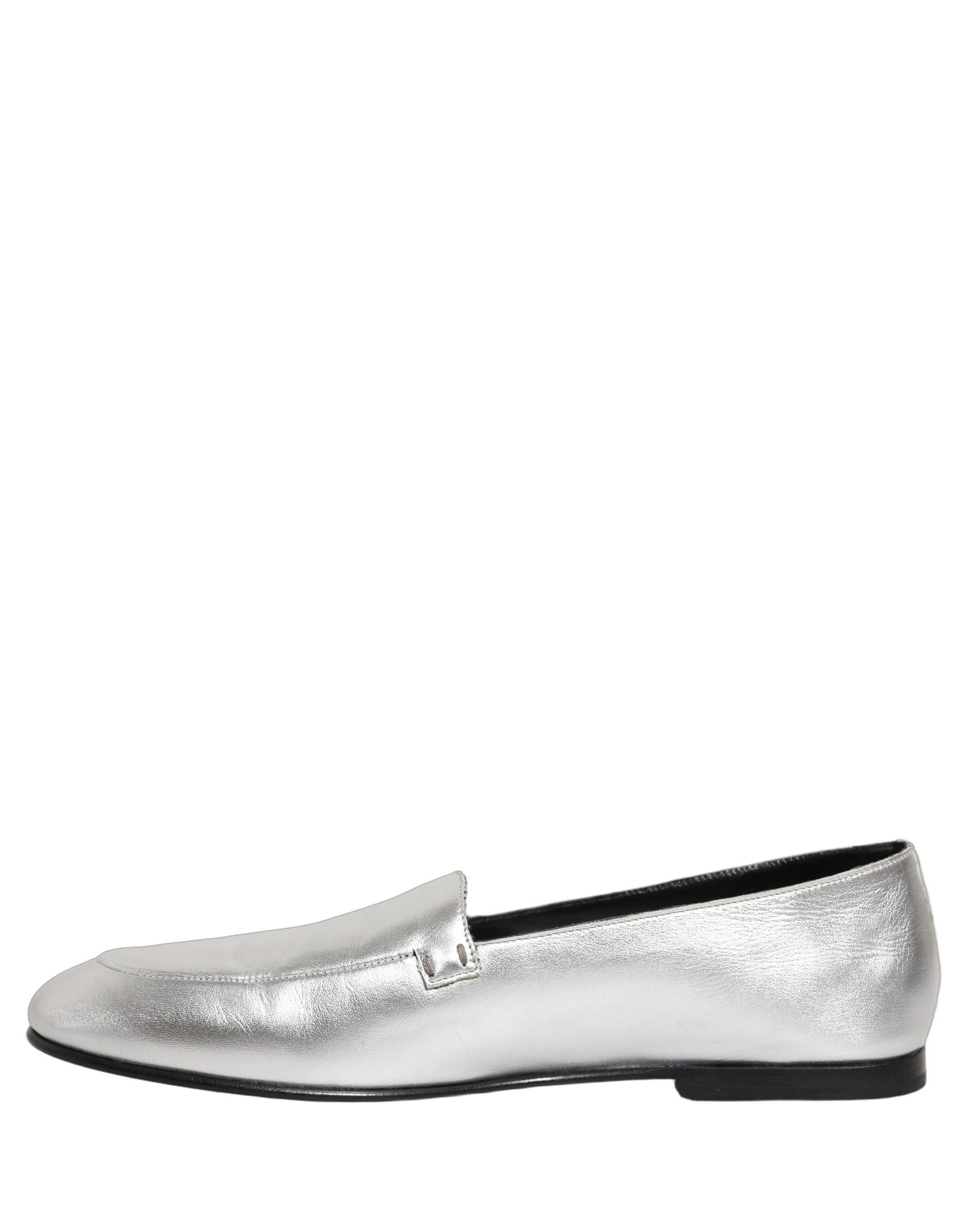 Dolce & Gabbana Silver Leather DG Logo Slip On Loafers