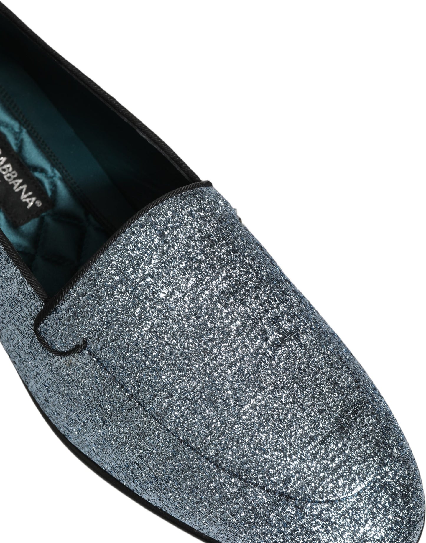 Dolce & Gabbana Blue Glitter Lurex DG Logo Dress Loafers