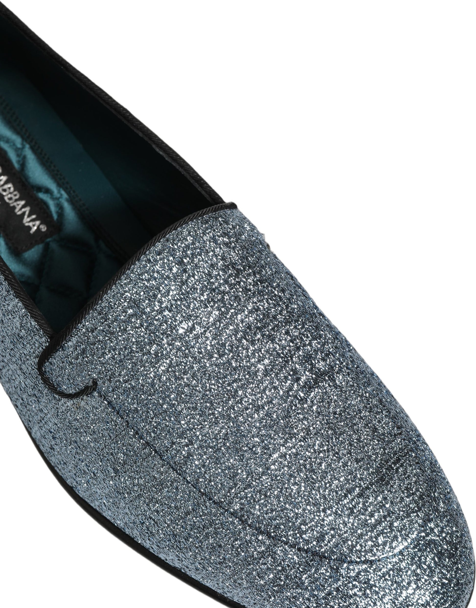 Dolce & Gabbana Blue Glitter Lurex DG Logo Dress Loafers