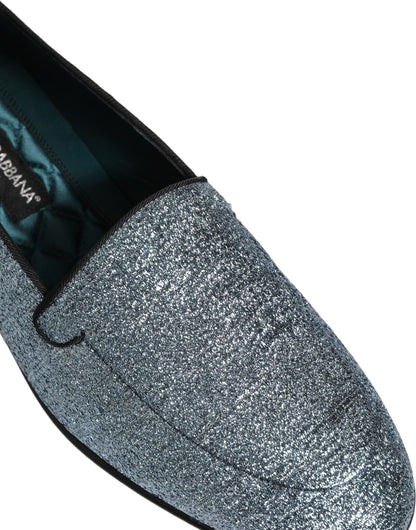 Dolce & Gabbana Blue Glitter Lurex DG Logo Dress Loafers