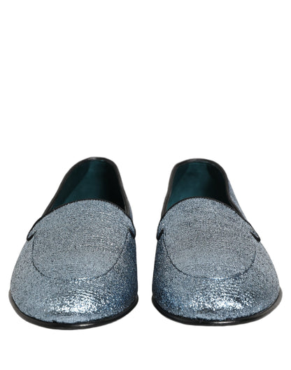 Dolce & Gabbana Blue Glitter Lurex DG Logo Dress Loafers