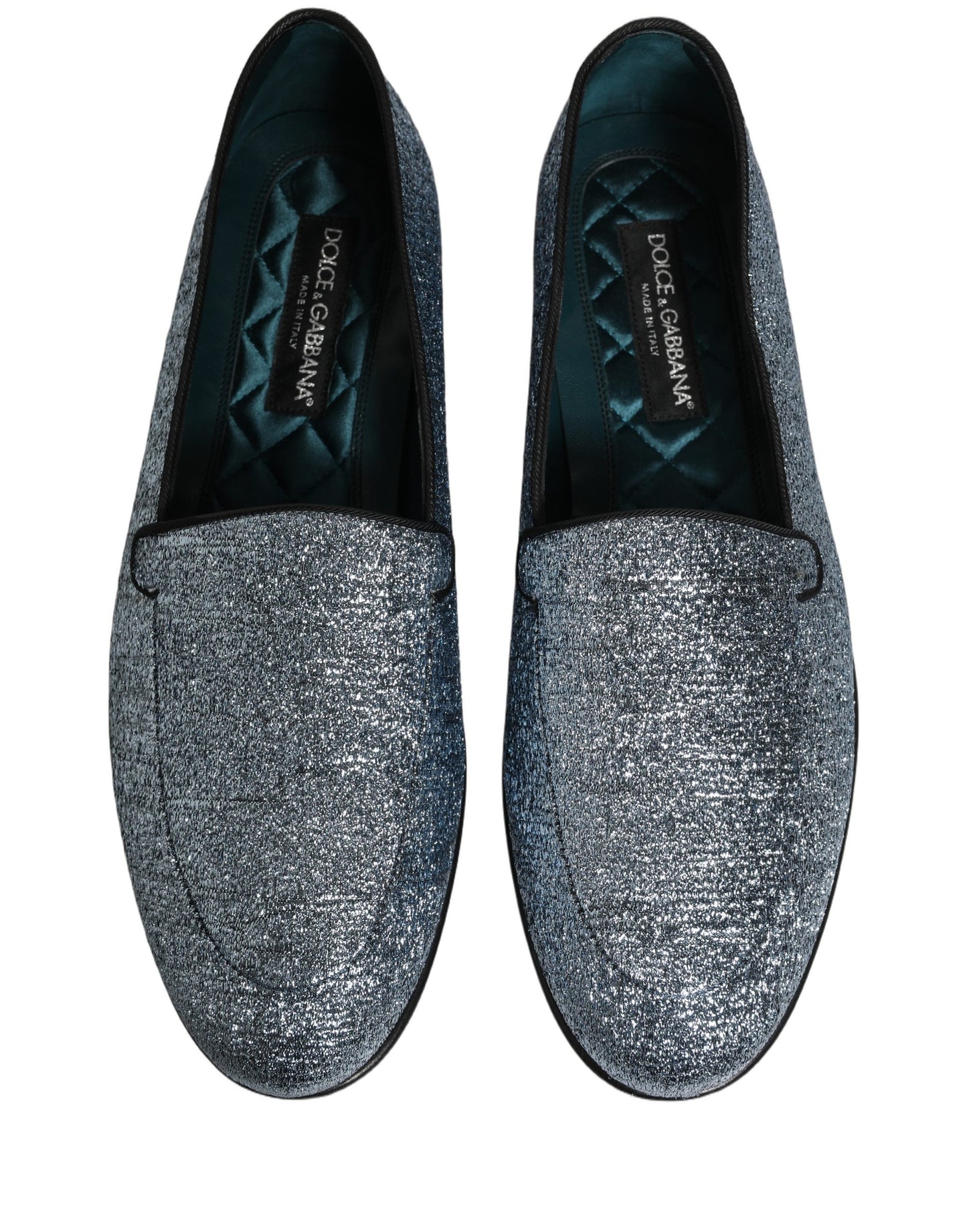Dolce & Gabbana Blue Glitter Lurex DG Logo Dress Loafers