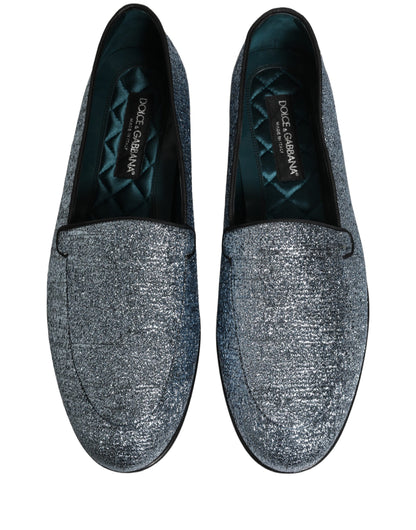 Dolce & Gabbana Blue Glitter Lurex DG Logo Dress Loafers